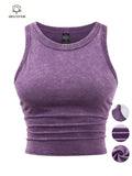 Y2k Cotton Solid Tank Tops For Womens Summer Sexy Sleeveless O-Neck Tight Washed Crop Tees Casual All-math Basic Streetwear