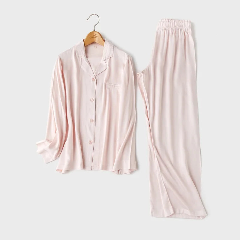 High Quality Couples Sleepwear Casual Solid Color Long Sleeve Long Trousers Pajama Set Couple Cotton Viscose Sleepwear Set