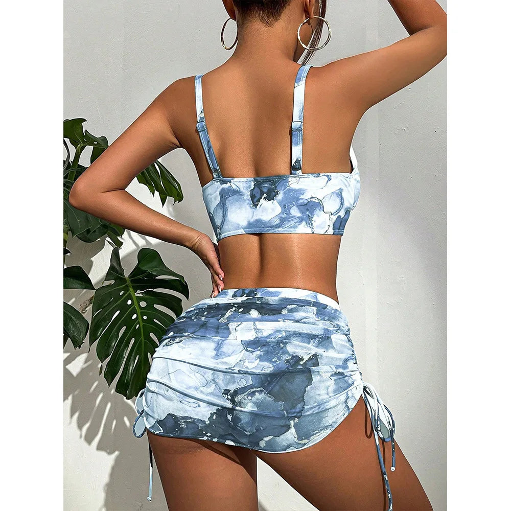 Sexy 3pieces Micro Bikini Skirt 2024 Women Swimsuit Female Swimwear Thong Bikinis Set Brazilian Beach Wear Bathing Suit Biquini