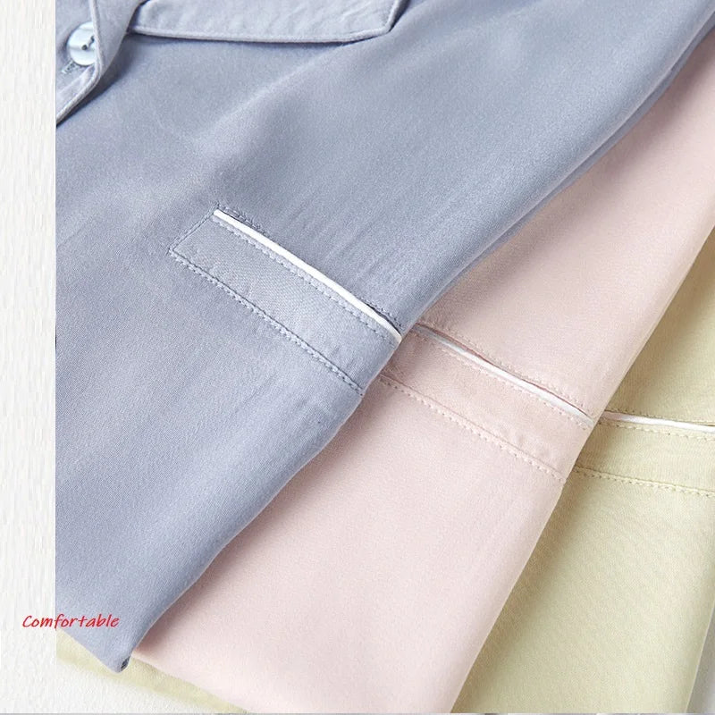 High Quality Couples Sleepwear Casual Solid Color Long Sleeve Long Trousers Pajama Set Couple Cotton Viscose Sleepwear Set