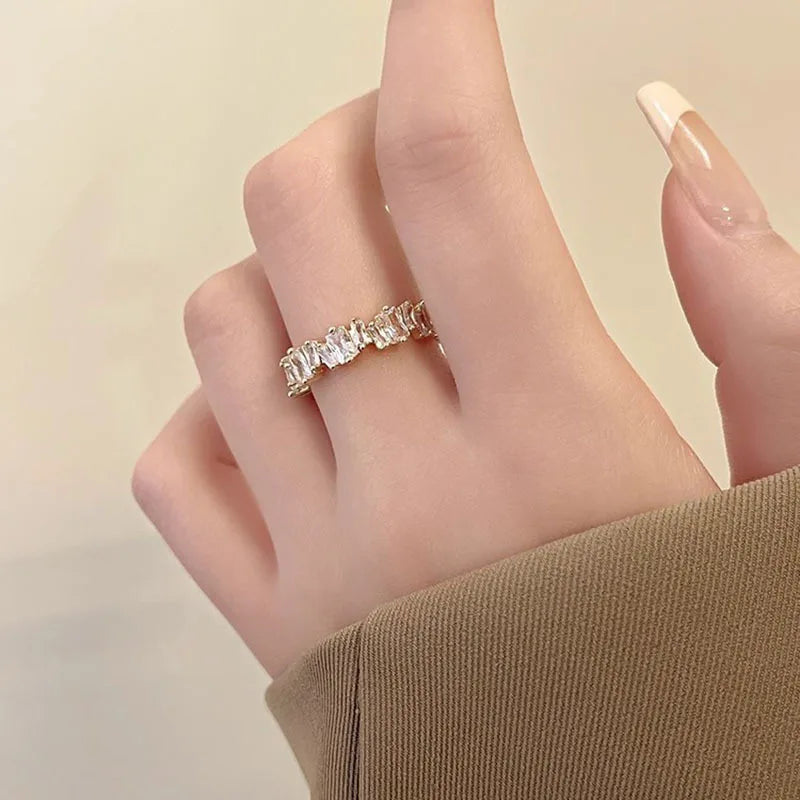 Luxury Zircon Heart Rings for Women Opening Adjustable Weave Rhinestone Ring Engagement Wedding Jewelry Fashion Girlfriend Gifts
