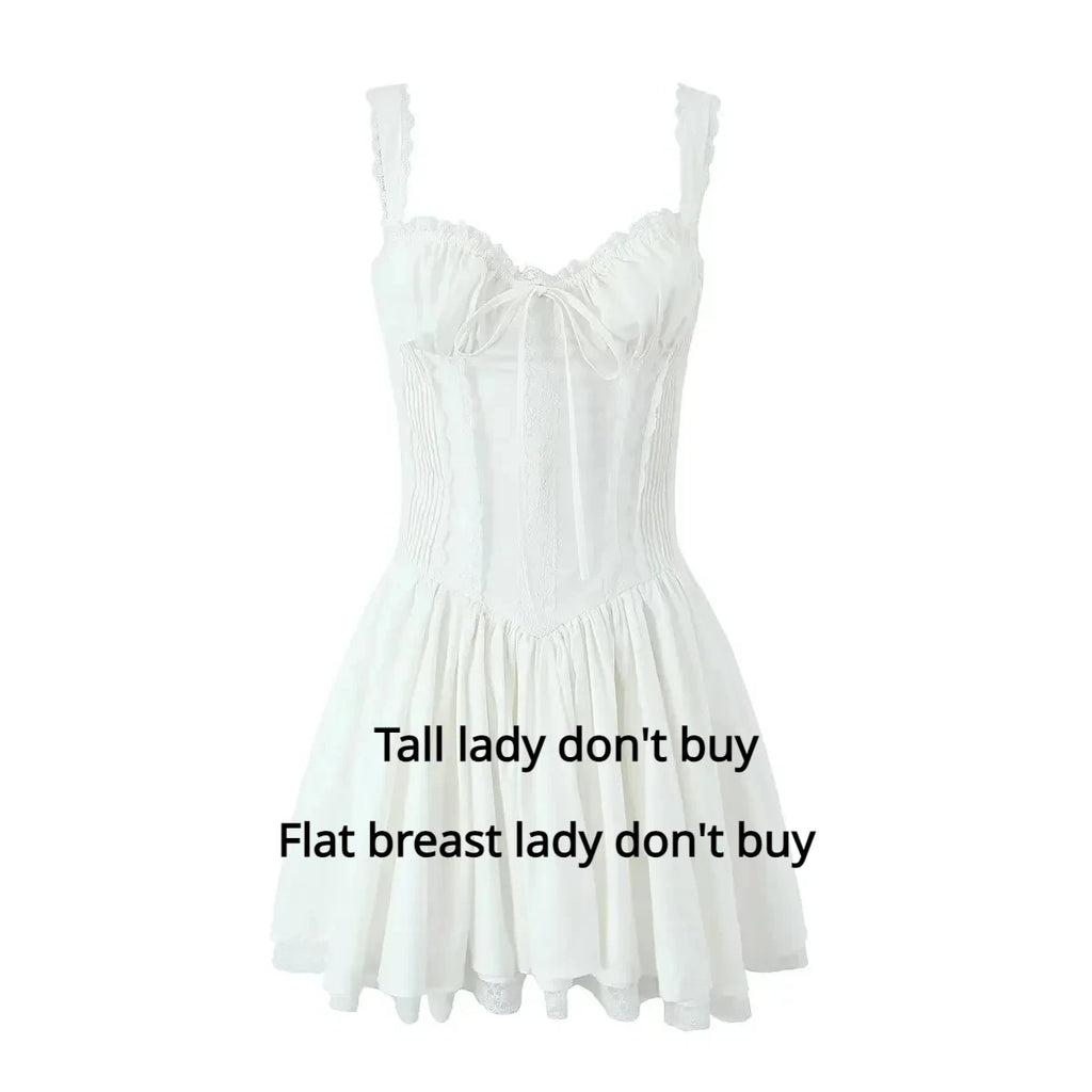 Mingmingxi Sexy Spaghetti Strap Corset Dress Elegant Fluffy Party Dresses Slim A Line Lace Up Dress Cotton Women Clothing