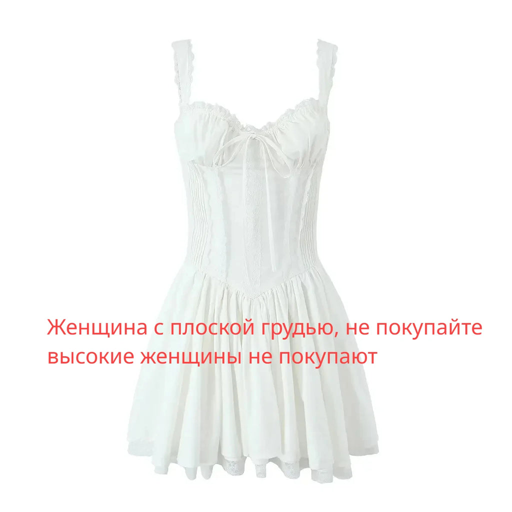 Mingmingxi Sexy Spaghetti Strap Corset Dress Elegant Fluffy Party Dresses Slim A Line Lace Up Dress Cotton Women Clothing