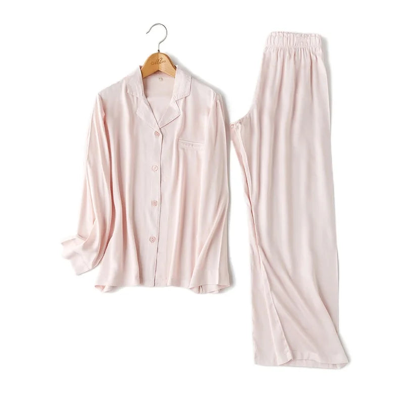 High Quality Couples Sleepwear Casual Solid Color Long Sleeve Long Trousers Pajama Set Couple Cotton Viscose Sleepwear Set
