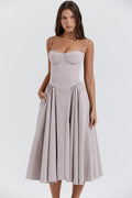 Summer Women Elegant Sleeveless Backless Pleated Dresses Lady Sexy Solid Sling Midi Dress 2024 Female Party Evening A-line Robes
