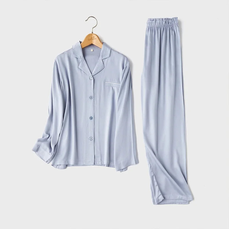 High Quality Couples Sleepwear Casual Solid Color Long Sleeve Long Trousers Pajama Set Couple Cotton Viscose Sleepwear Set