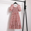 Summer Pleated Women Chiffon Dresses Casual Beach Holiday Short Sleeve Square Collar Woman Midi Dress Bohemian Mujer Vestidos